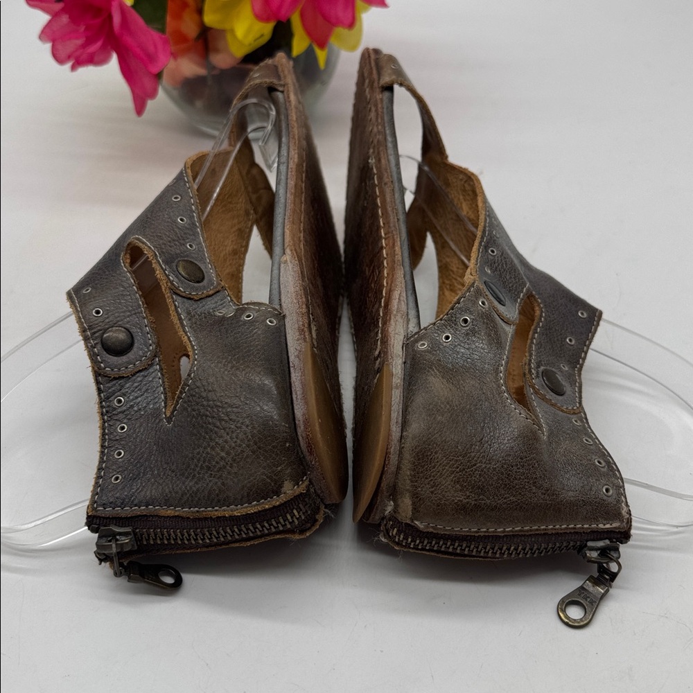 Bed Stu Dark Brown Leather Studded Cutout Sandals - Picture 4 of 7